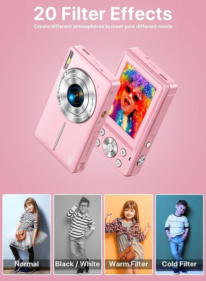 44MP HD Digital Camera with 32GB Card, Compact Photo Camera with 1080P Video, 2.4" Screen, 16X Zoom, Anti-Shake, and Rechargeable Battery for Girls and Boys, Perfect for Kids and Beginners - Image 4
