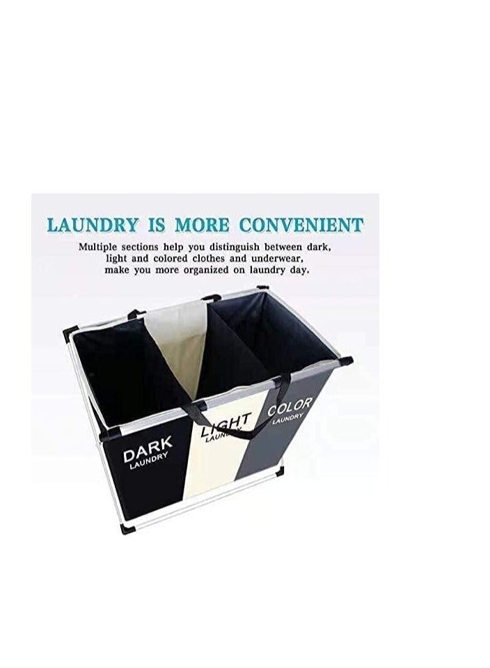 Laundry Basket 3 Sections Foldable Dirty Clothes Hamper Laundry Sorter Organizer, Freestanding Laundry Basket, Tall Collapsible Laundry Basket with Handles for Clothes Toys in Bathroom, Bedroom, Family Closet Storage  - Image 2