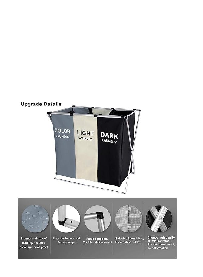 Laundry Basket 3 Sections Foldable Dirty Clothes Hamper Laundry Sorter Organizer, Freestanding Laundry Basket, Tall Collapsible Laundry Basket with Handles for Clothes Toys in Bathroom, Bedroom, Family Closet Storage  - Image 3