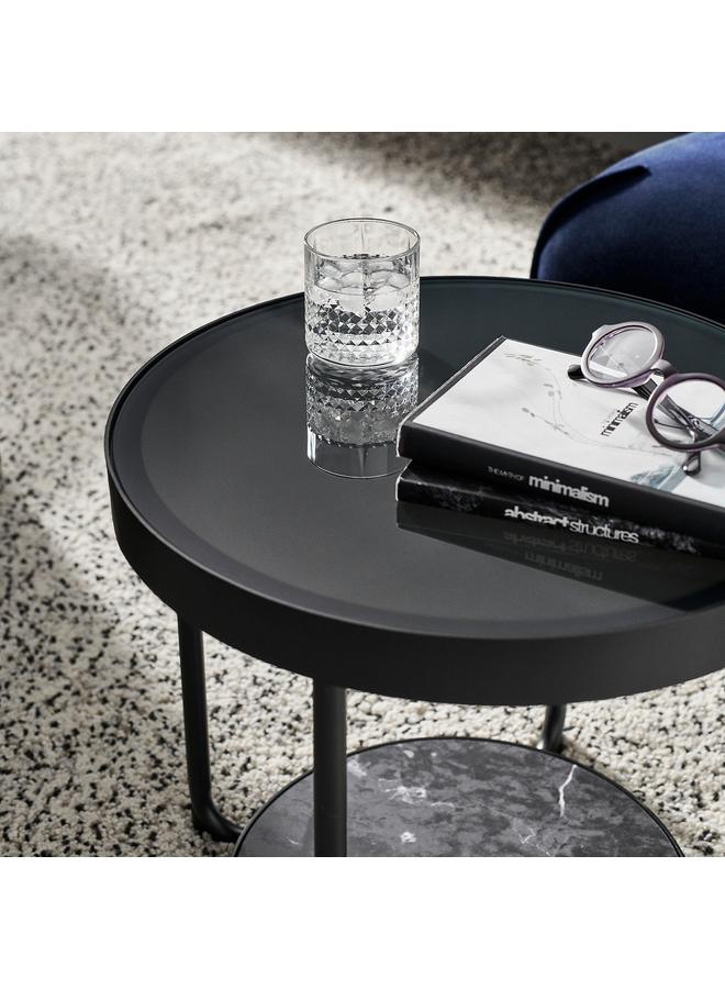 زبون طاولة جانبية، تأثير الرخام الفحمي/زجاج أسود، 48 سم - Image 2