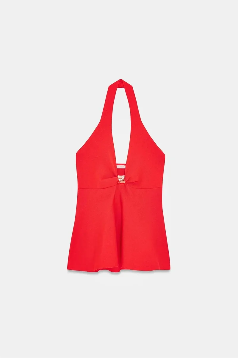 Dilvin Bright Orange DILVIN Seamless Halter Peplum Blouse for Women | Best Price UAE