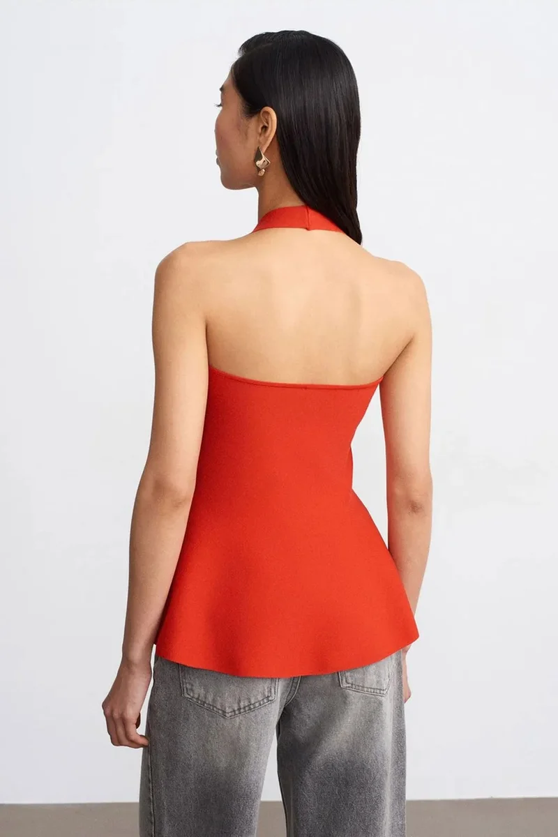 Dilvin Bright Orange DILVIN Seamless Halter Peplum Blouse for Women | Best Price UAE