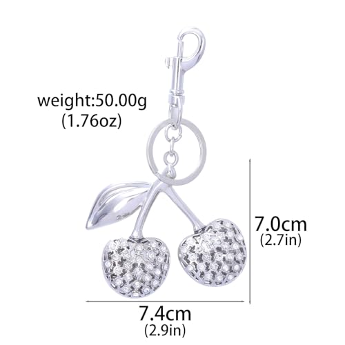 SORGERLY Silver Cherry Bag Charm Keychain - Cute Purse Handbag Fruit Accessories - Beautiful Birthday Gift for Women (Silver) - Image 5
