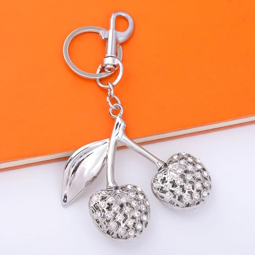 SORGERLY Silver Cherry Bag Charm Keychain - Cute Purse Handbag Fruit Accessories - Beautiful Birthday Gift for Women (Silver) - Image 4