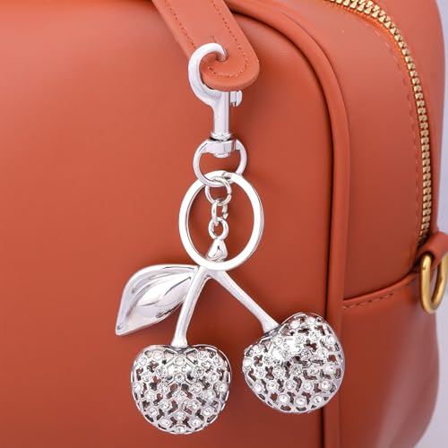 SORGERLY Silver Cherry Bag Charm Keychain - Cute Purse Handbag Fruit Accessories - Beautiful Birthday Gift for Women (Silver) - Image 3