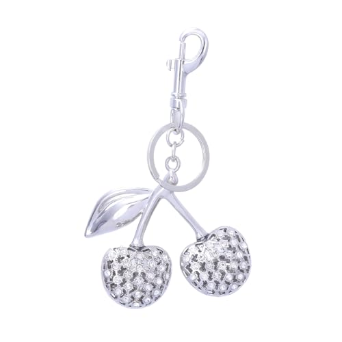 SORGERLY Silver Cherry Bag Charm Keychain - Cute Purse Handbag Fruit Accessories - Beautiful Birthday Gift for Women (Silver) - Image 1