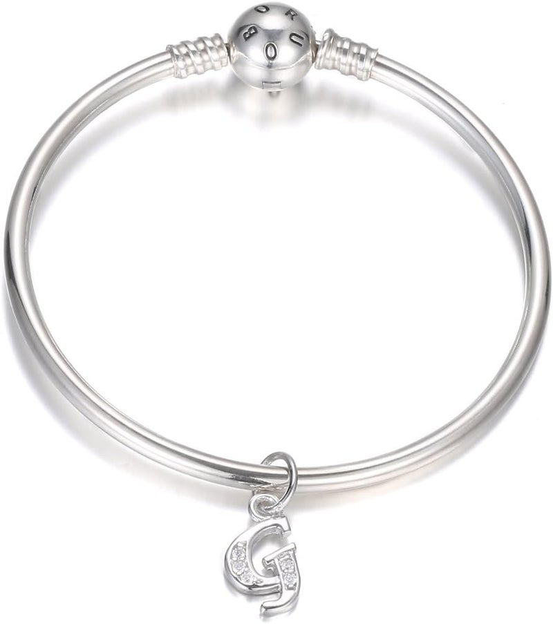 925 Sterling Silver Cubic Zirconia A-Z Initial Letters Alphabet Dangling charms Pendant