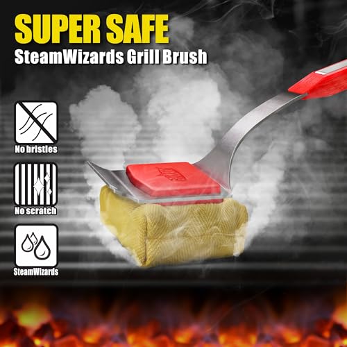 GRILLART Grill Brush Bristle Free. SteamWizards BBQ Replaceable Cleaning Head, Unique Seamless-Fit Scraper Tool for Cast Iron/Stainless-Steel Grates, Safe Barbecue Grill Cleaner-Red - Image 2