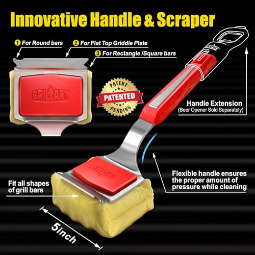 GRILLART Grill Brush Bristle Free. SteamWizards BBQ Replaceable Cleaning Head, Unique Seamless-Fit Scraper Tool for Cast Iron/Stainless-Steel Grates, Safe Barbecue Grill Cleaner-Red - Image 4