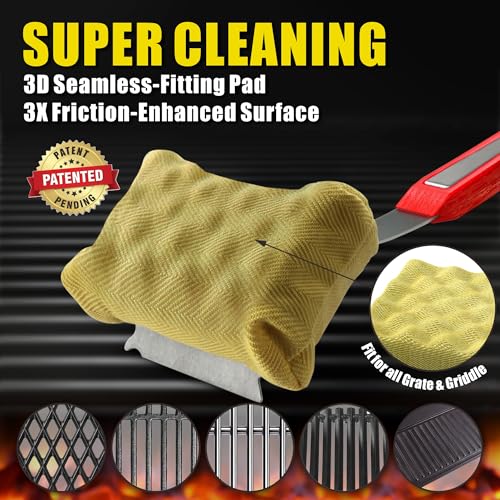 GRILLART Grill Brush Bristle Free. SteamWizards BBQ Replaceable Cleaning Head, Unique Seamless-Fit Scraper Tool for Cast Iron/Stainless-Steel Grates, Safe Barbecue Grill Cleaner-Red - Image 3