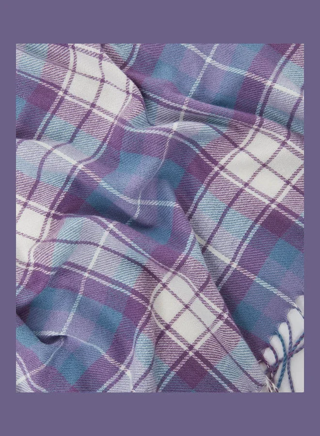 Styli Check Pattern Frayed Edge Scarf