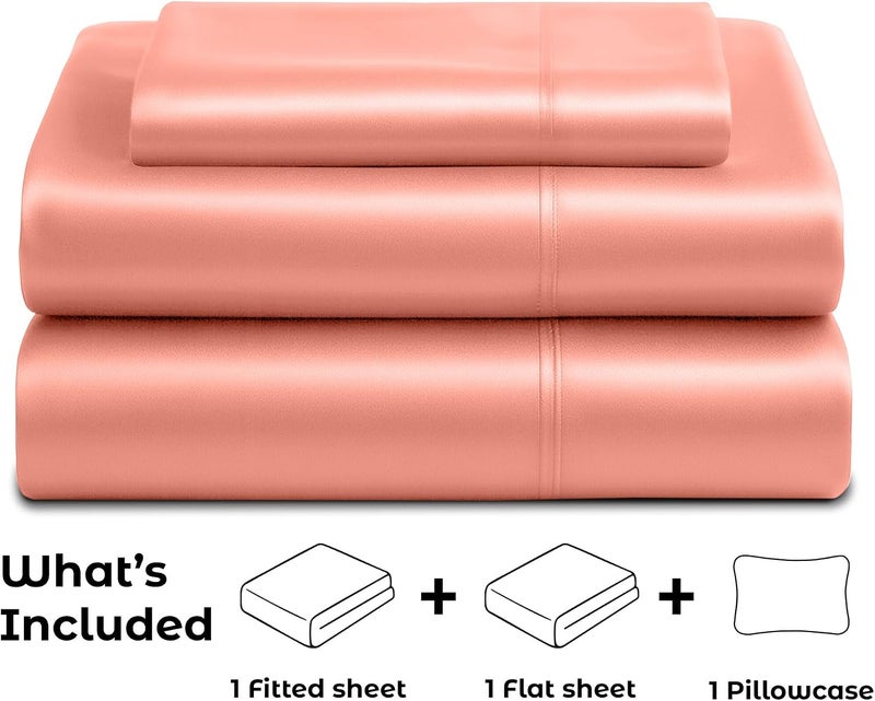 Pure Bedding Satin Sheets Twin [3-Piece, Blush Pink] Hotel Luxury Silky Bed Sheets - Extra Soft 1800 Microfiber Sheet Set, Wrinkle, Fade, Stain Resistant - Deep Pocket Fitted Sheet, Flat Sheet, Pillow Cases - Image 4