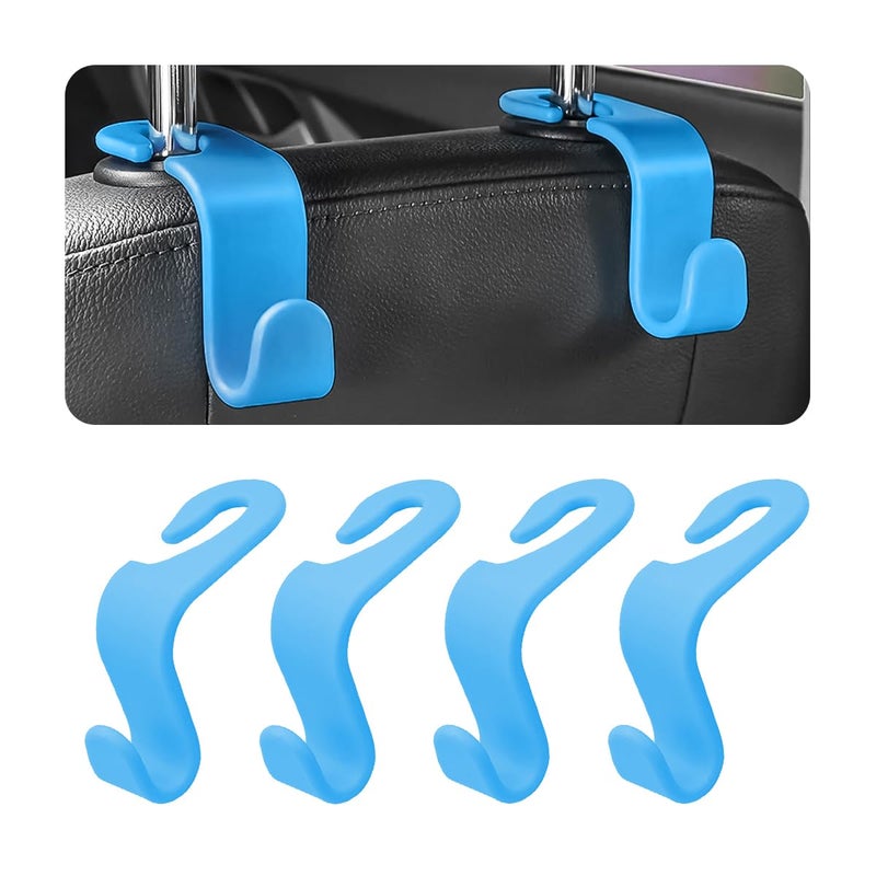 Hanemia 4PCS Car Back Seat Headrest Hooks Rear Car Seat Storage Headrest Hanger Holder Hooks Organizer Universal Auto Interior Accessories for Bag Purse Handbag Cloth Coats Grocery Light Blue - Image 3