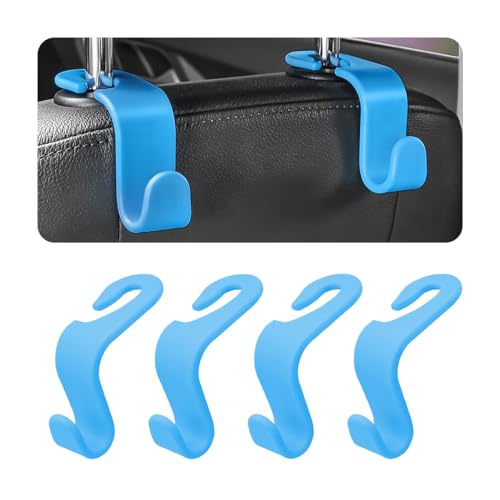 Hanemia 4PCS Car Back Seat Headrest Hooks Rear Car Seat Storage Headrest Hanger Holder Hooks Organizer Universal Auto Interior Accessories for Bag Purse Handbag Cloth Coats Grocery Light Blue - Image 1