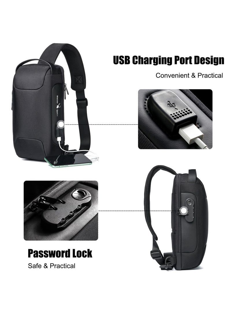 حقيبة صدر مضادة للسرقة للرجال والنساء، حقيبة ظهر صغيرة للتنزه مع منفذ شحن USB للسفر العملي، ركوب الدراجات، رياضة الصالة الرياضية (باللون الأزرق) - Image 4