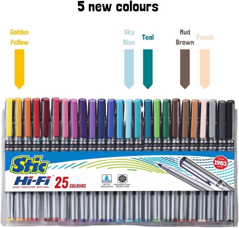 STIC 25 Fineliner Free Mandala Book Doodle Fine Liner Point 0.5Mm Stick Pens Set Assorted Sketch Color Micro Tip Sketching Doodling Anime Journal Outline Highlighting Activity (Multicolor) - Image 2