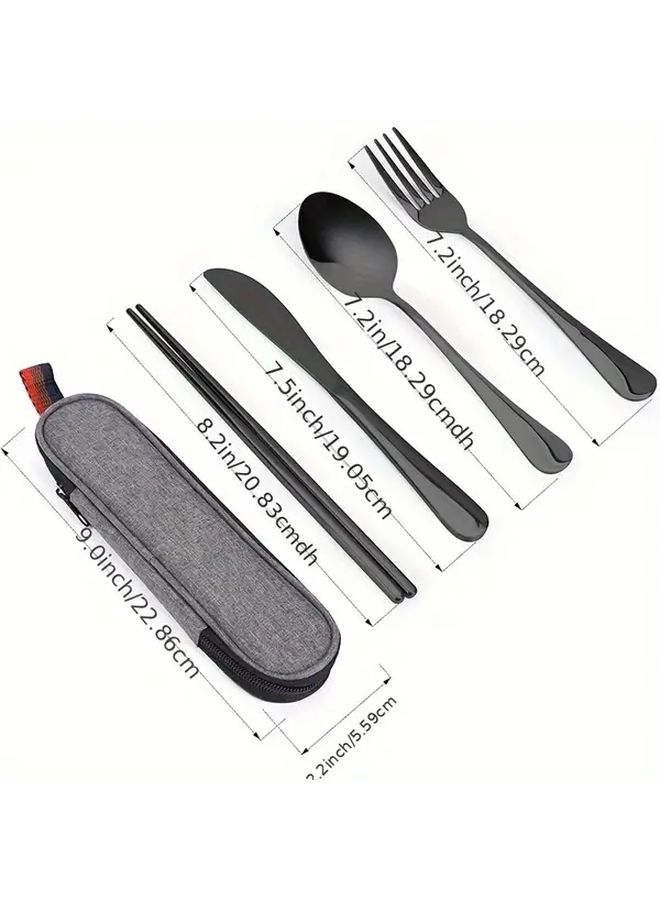 Golden Stainless Steel Travel Cutlery Set 5Pcs Fork Spoon Portable Camping Outdoor Durable - Image 3