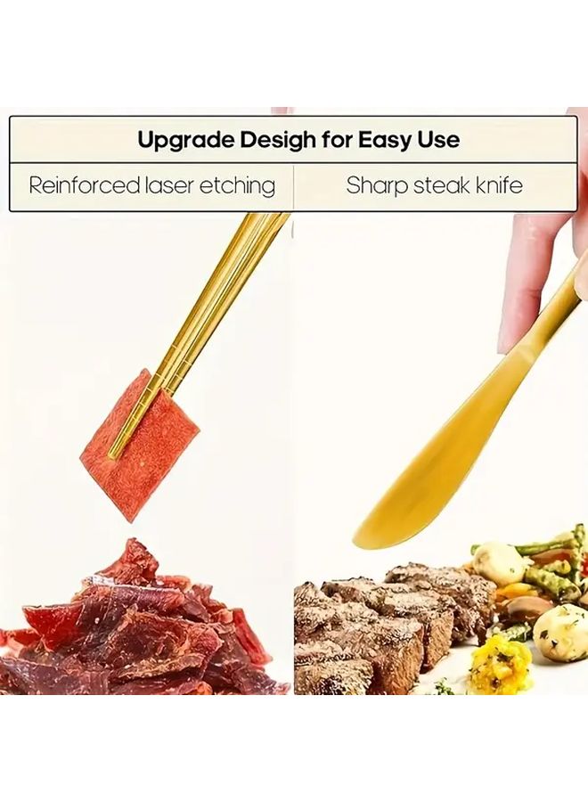 Golden Stainless Steel Travel Cutlery Set 5Pcs Fork Spoon Portable Camping Outdoor Durable - Image 4