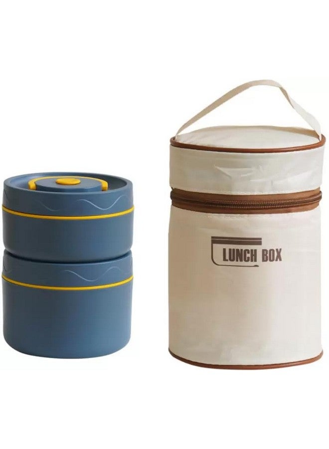 daiDokoro Plastic 2 Insulated Container Lunch Box Set With Thermal Bag & Cutler For Students/Office/College/Picnic - (Navy Blue, 1040 Ml) - Image 1