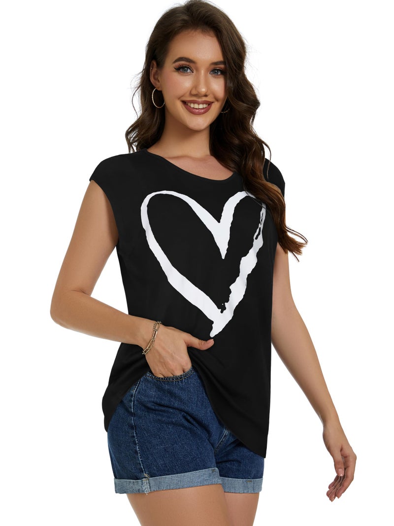 JOELLYUS Womens Summer Tops Casual Loose Cap Sleeve T Shirts Basic Dressy Tees Blouses(White Heart, M) - Image 3