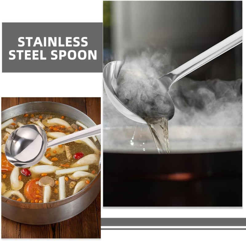 Stainless Steel Cooking Ladle with Wood Handle, 8-ounce Serving Spoon for Kitchen Cooking, Sturdy Metal Food Spoon for Hot Pot and Soup - Image 2