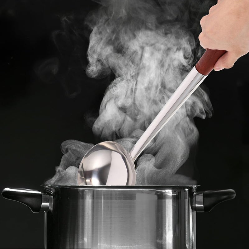 Stainless Steel Cooking Ladle with Wood Handle, 8-ounce Serving Spoon for Kitchen Cooking, Sturdy Metal Food Spoon for Hot Pot and Soup - Image 3