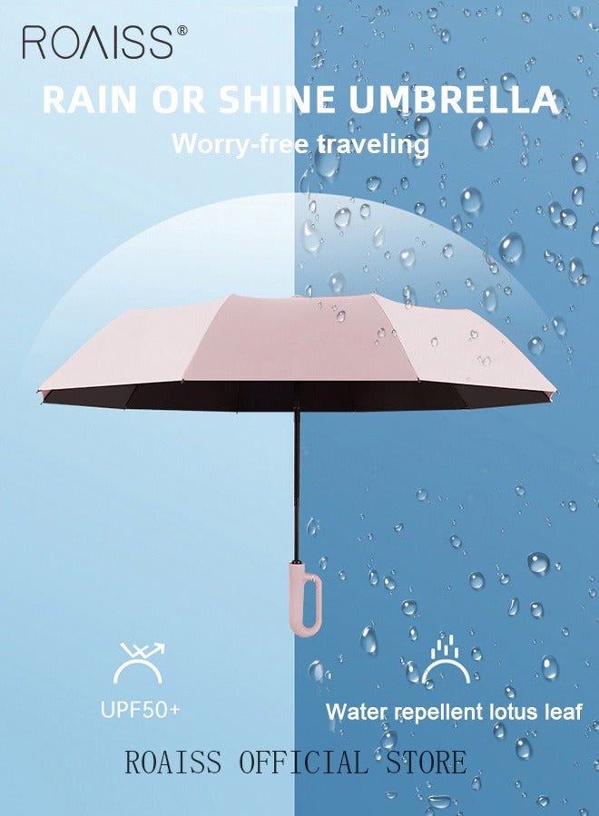 رويس مظلة متعددة الوظائف للجنسين ذات الطي التلقائي مع طلاء مكثف للتبريد والعزل الحراري وأضلاع مظلة مزدوجة لمقاومة الرياح والماء ومقبض دائري لسهولة الحمل تصميم بـ 10 أضلاع وثلاث طيات ومعيار UPF50 - Image 2