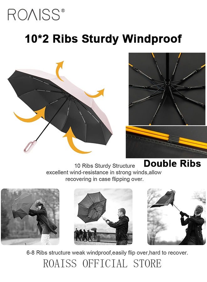 رويس مظلة متعددة الوظائف للجنسين ذات الطي التلقائي مع طلاء مكثف للتبريد والعزل الحراري وأضلاع مظلة مزدوجة لمقاومة الرياح والماء ومقبض دائري لسهولة الحمل تصميم بـ 10 أضلاع وثلاث طيات ومعيار UPF50 - Image 5