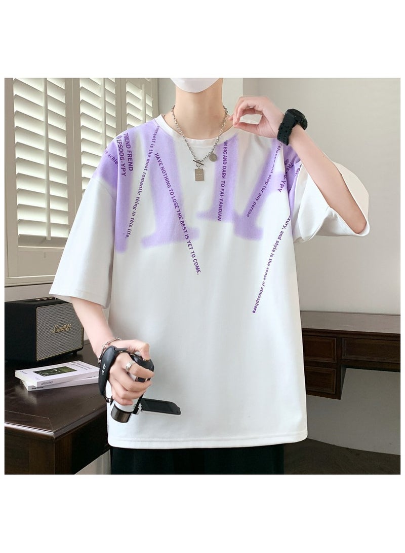 Large Size Fashionable Men's Printed Casual Round Neck T-shirt  - Image 1