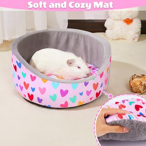Glittme Guinea Pig Bed Soft Rabbit Beds with Thick Removable Mat Bunny Beds Machine Washable Guinea Pigs Accessories Cozy Guinea Pigs House for Rabbit Ferret Round Cuddler Cup Bed - Image 3