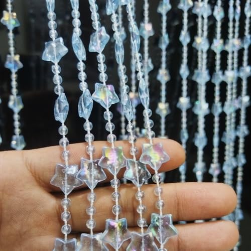 ave split Beaded Curtain Doorways Star Acrylic Hanging Door Beads String Curtains Tassel Room Divider Screen Decor for Doorway Window Living Room Wedding 049Star (Blue Star) - Image 4