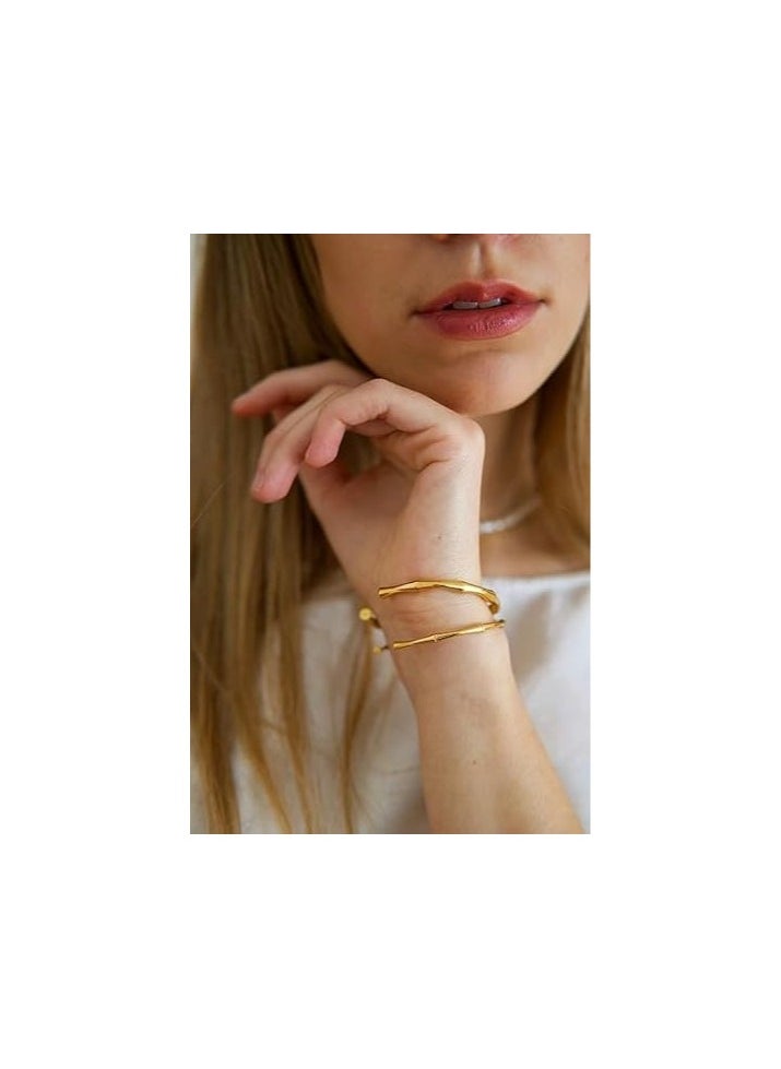 Fayrouz Jewellery - Fayruz Jewelry 18K Plated Bamboo Bracelet 316L Stainless Steel Adjustable Charm Bracelets for Women Simple Thin Fashion Hook Suitable for All Occasions. - Image 1