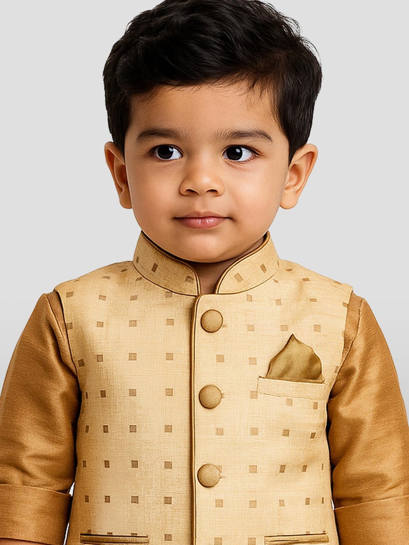 JBN Creation VASTRAMAY Gold Cotton Silk Blend Boys Nehru Modi Jacket - (VASBJ009GO) for 12-18 Months - Image 2