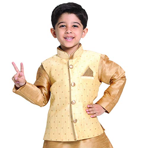 JBN Creation VASTRAMAY Gold Cotton Silk Blend Boys Nehru Modi Jacket - (VASBJ009GO) for 12-18 Months - Image 1