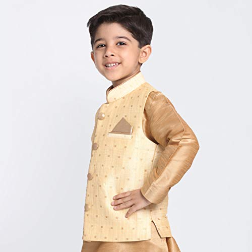 JBN Creation VASTRAMAY Gold Cotton Silk Blend Boys Nehru Modi Jacket - (VASBJ009GO) for 12-18 Months - Image 3