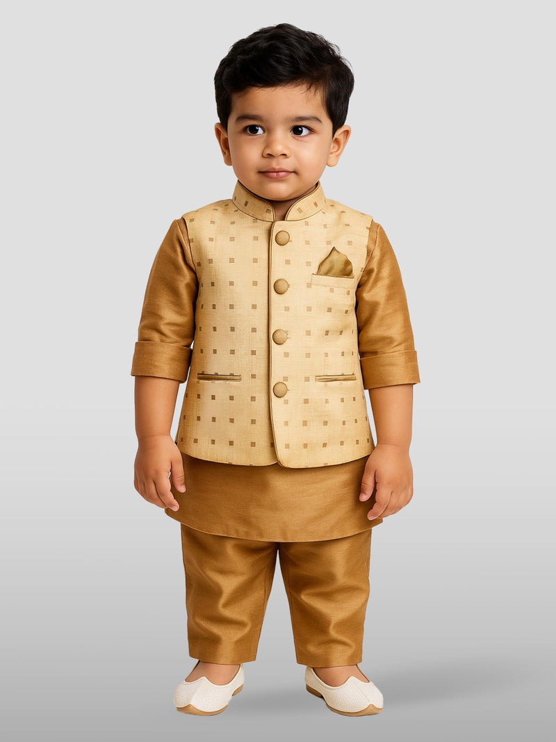 JBN Creation VASTRAMAY Gold Cotton Silk Blend Boys Nehru Modi Jacket - (VASBJ009GO) for 12-18 Months - Image 4