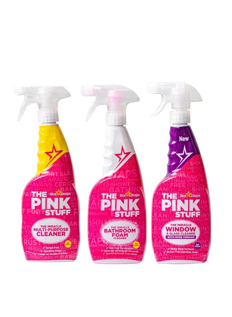 ستاردروبس مجموعة معجون بخاخ منظف متعدد الأغراض من ذا بينك ستاف + بخاخ منظف النوافذ والزجاج + بخاخ منظف رغوة الحمام - عبوة من 3 قطع - Image 1