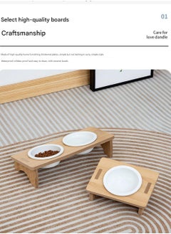 A.M Dog and Cat Bowl Holder – Double Adjustable Raised Bowl – 1 x Bamboo Stand and 2 x Ceramic Bowls  - Image 4