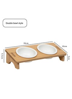 A.M Dog and Cat Bowl Holder – Double Adjustable Raised Bowl – 1 x Bamboo Stand and 2 x Ceramic Bowls  - Image 2