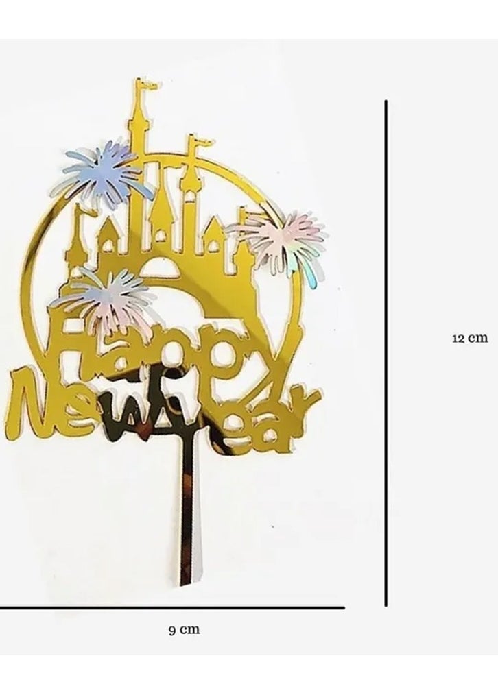 Brain Giggles Happy New Year Cake Topper for Party Decoration - Gold