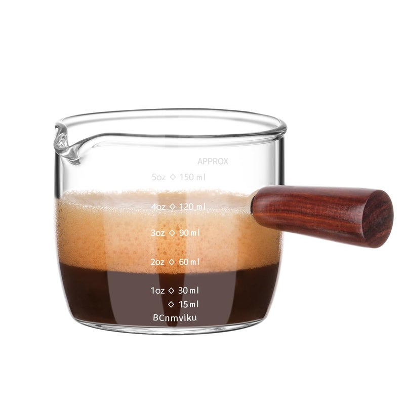 BCnmviku Espresso Shot Glass 150ML5OZ Triple Pitcher Barista Single Spouts With Wood Handle 1
