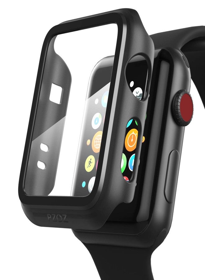 pzoz Compatible for Apple Watch Series 2 / Series 3 Case with Screen Protector 42mm Accessories Slim Guard Thin Bumper Full Coverage Matte Hard Cover Defense Edge for iWatch Women Men GPS (Black) - Image 1