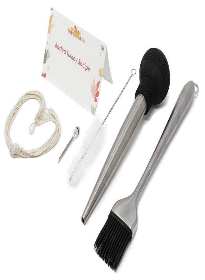 TIYOORTA Stainless Steel Turkey Baster Set with Flavor Injector, Barbecue Basting Brush, Cleaning Brush,cooking twine, DIY turkey tools - Image 1