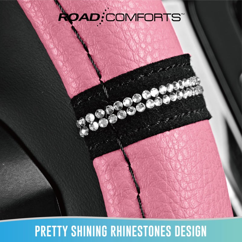 Road Comforts Leopard Steering Wheel Cover - Made with PVC Leather Cheetah Print - Anti-Slip, Universal Fit 14 1/2 inches to 15 inches - Pink - Image 5