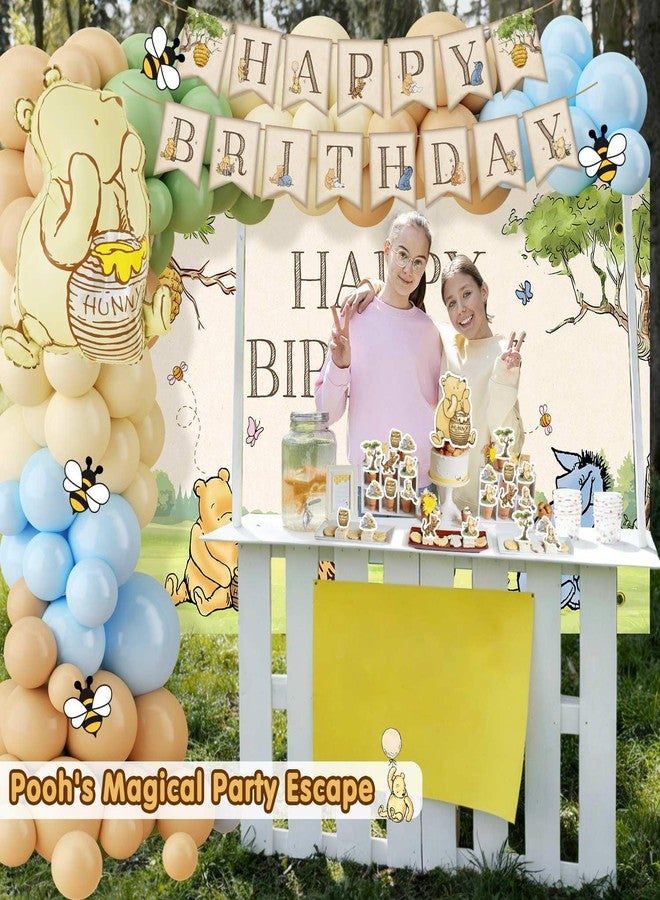 Heboland 149pcs Winnie Pooh Birthday Decorations, Vintage Pooh Bear Party Decor Includes 3D Winnie Folie Balloon, Balloon Arch, Backdrop, Banner, Tablecloth, Cake Toppers, Stickers for Girls Boys Birthday - Image 5