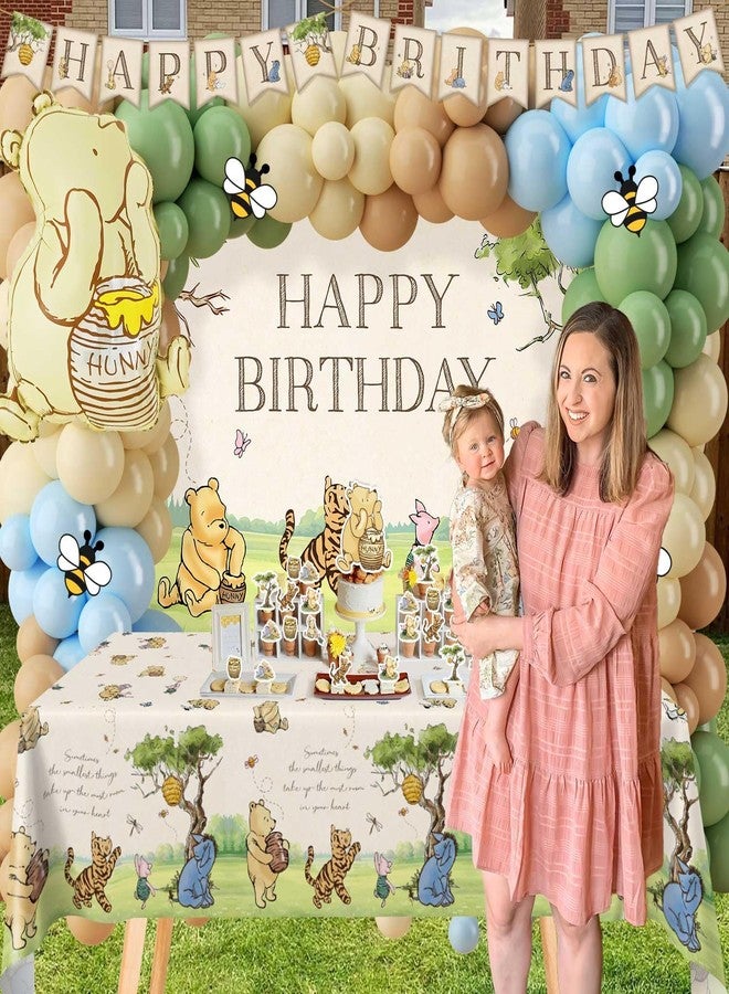 Heboland 149pcs Winnie Pooh Birthday Decorations, Vintage Pooh Bear Party Decor Includes 3D Winnie Folie Balloon, Balloon Arch, Backdrop, Banner, Tablecloth, Cake Toppers, Stickers for Girls Boys Birthday - Image 3