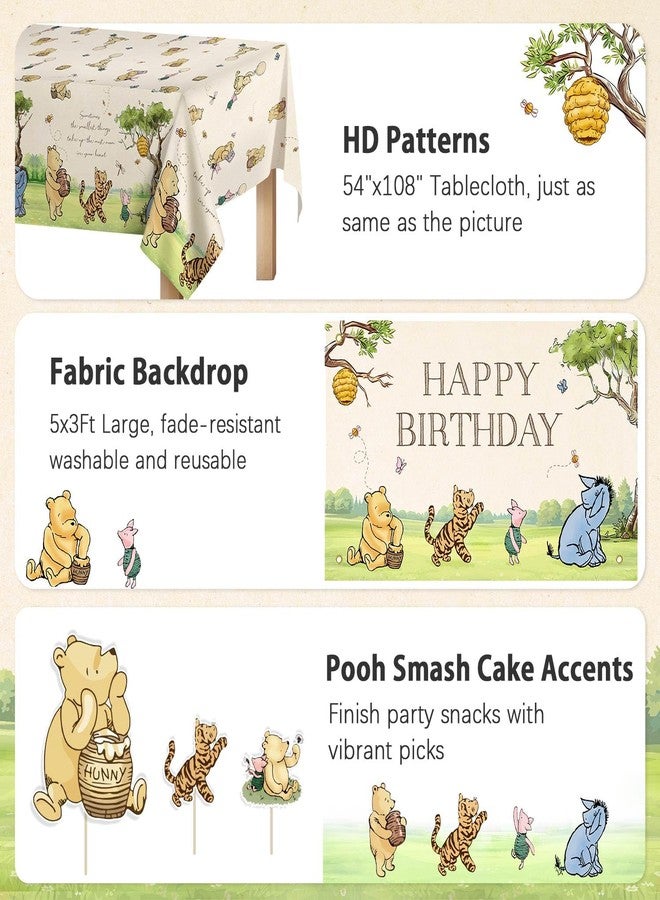 Heboland 149pcs Winnie Pooh Birthday Decorations, Vintage Pooh Bear Party Decor Includes 3D Winnie Folie Balloon, Balloon Arch, Backdrop, Banner, Tablecloth, Cake Toppers, Stickers for Girls Boys Birthday - Image 4
