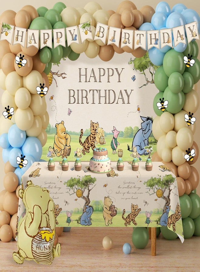 Heboland 149pcs Winnie Pooh Birthday Decorations, Vintage Pooh Bear Party Decor Includes 3D Winnie Folie Balloon, Balloon Arch, Backdrop, Banner, Tablecloth, Cake Toppers, Stickers for Girls Boys Birthday - Image 1
