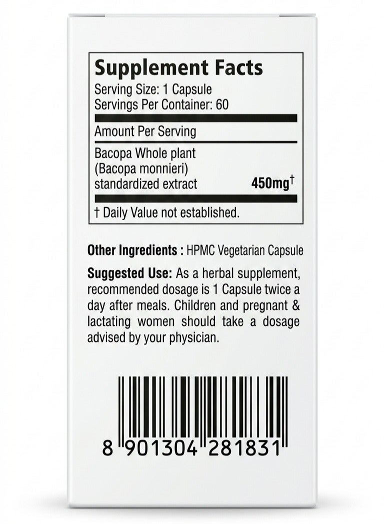 VEDAONE Natural Bacopa monnieri (Brahmi) Veg Capsules 450mg 60 Capsules Organic Supplement for Brain Health Supports Cognitive & Memory Enhancement Stress Relief Focus & Mental Clarity - Image 3