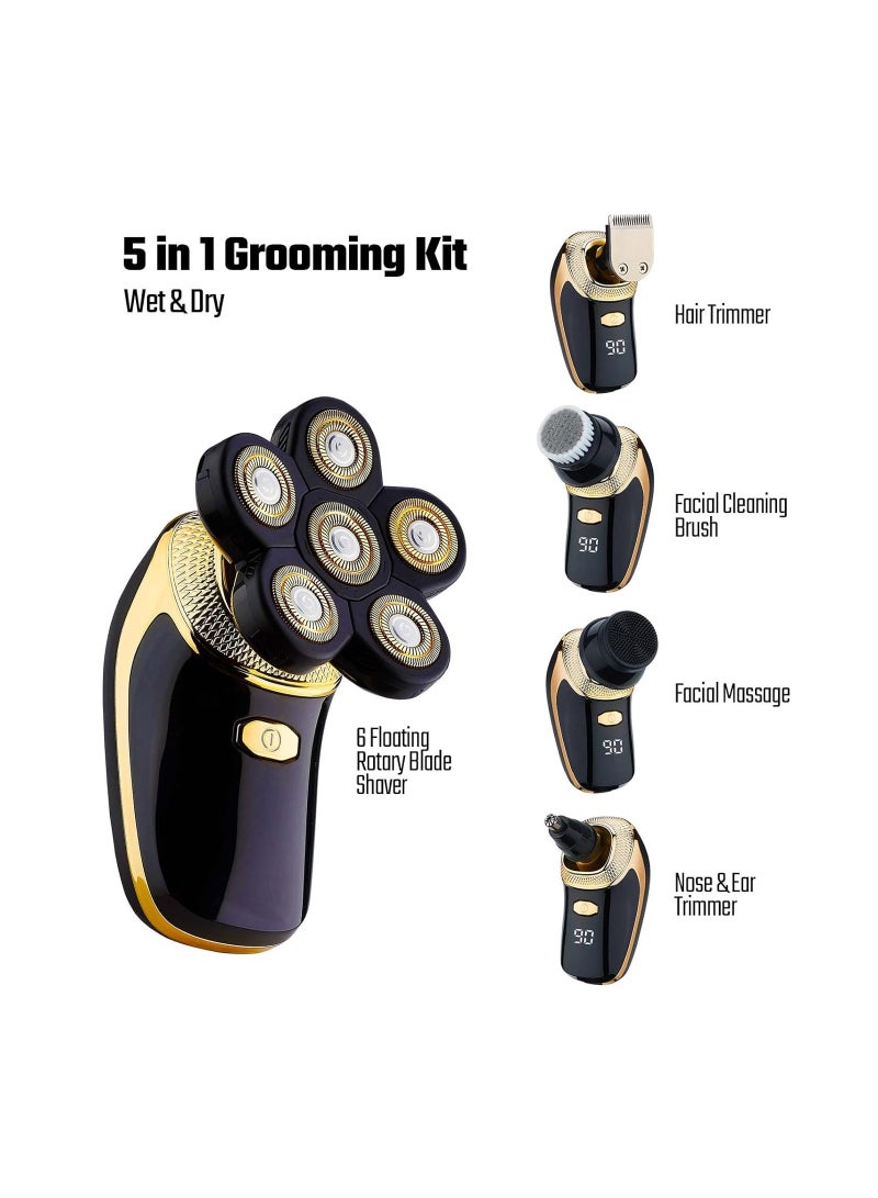 Zikra Head Shavers for Bald Men, Rotary Electric Razor Cordless Shaver, Multifunctional 6 Rotary Blade Heads Electric Razor, 5-in-1 Grooming Kit with Clipper Trimmer, PX7 Waterproof, LED Display - Image 4